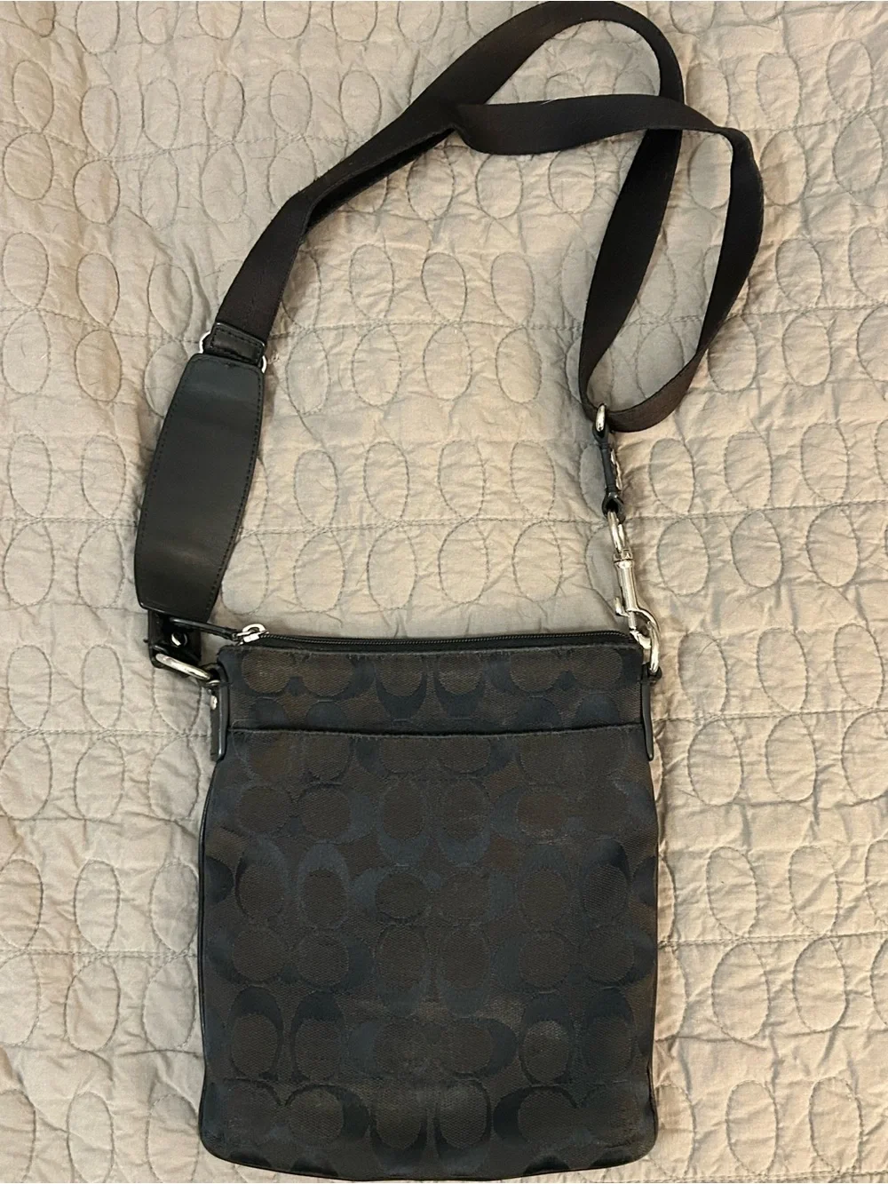Coach Signature Black Jacquard File Crossbody Bag Leather Trim